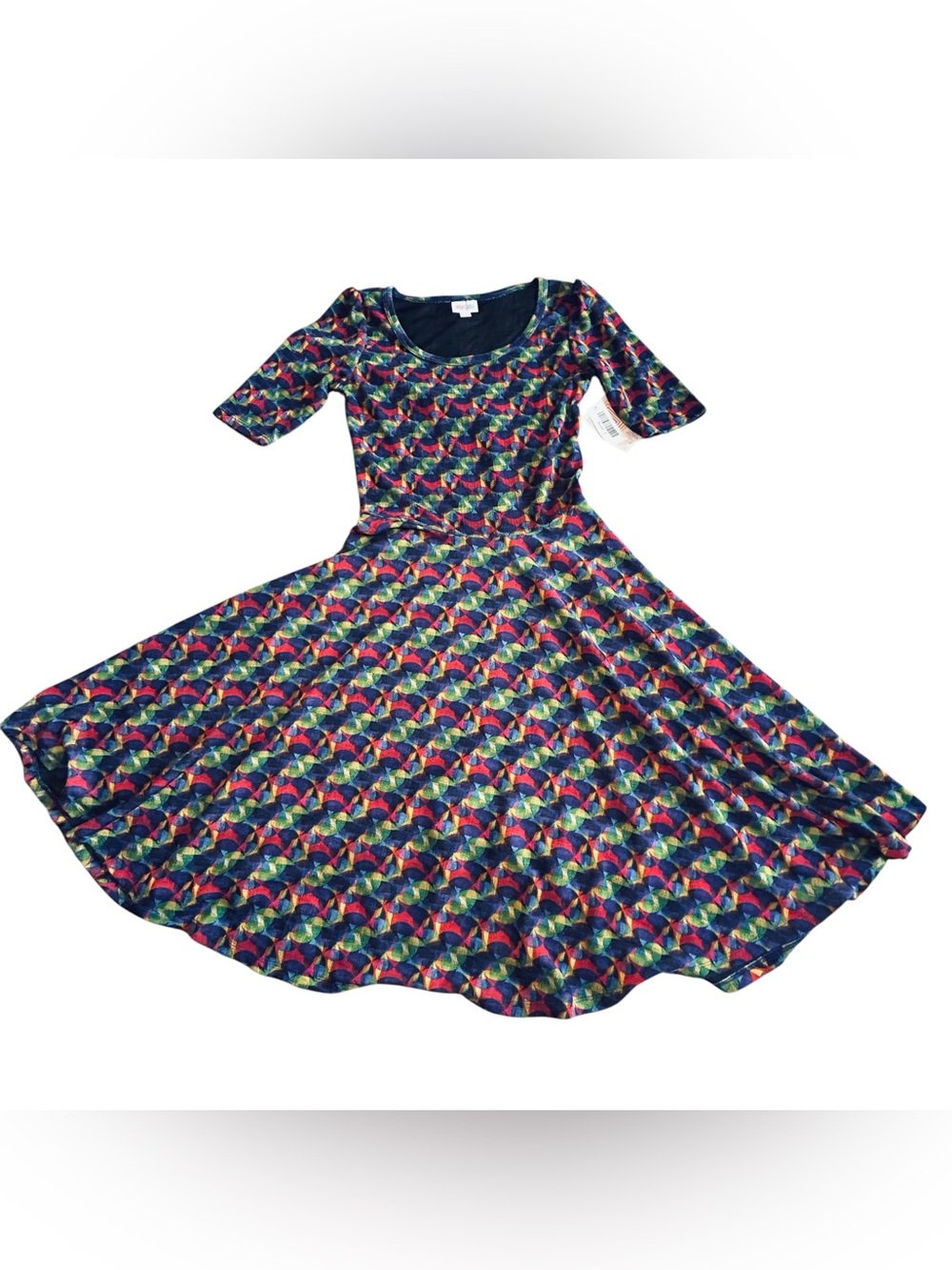 LuLaRoe Multicolor Geometric Scoop Midi Dress